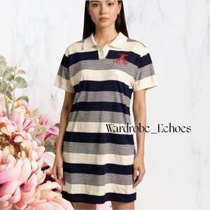 Celine Triomphe Logo Mini Polo Dress Black & White Striped Extremely Rare Find!